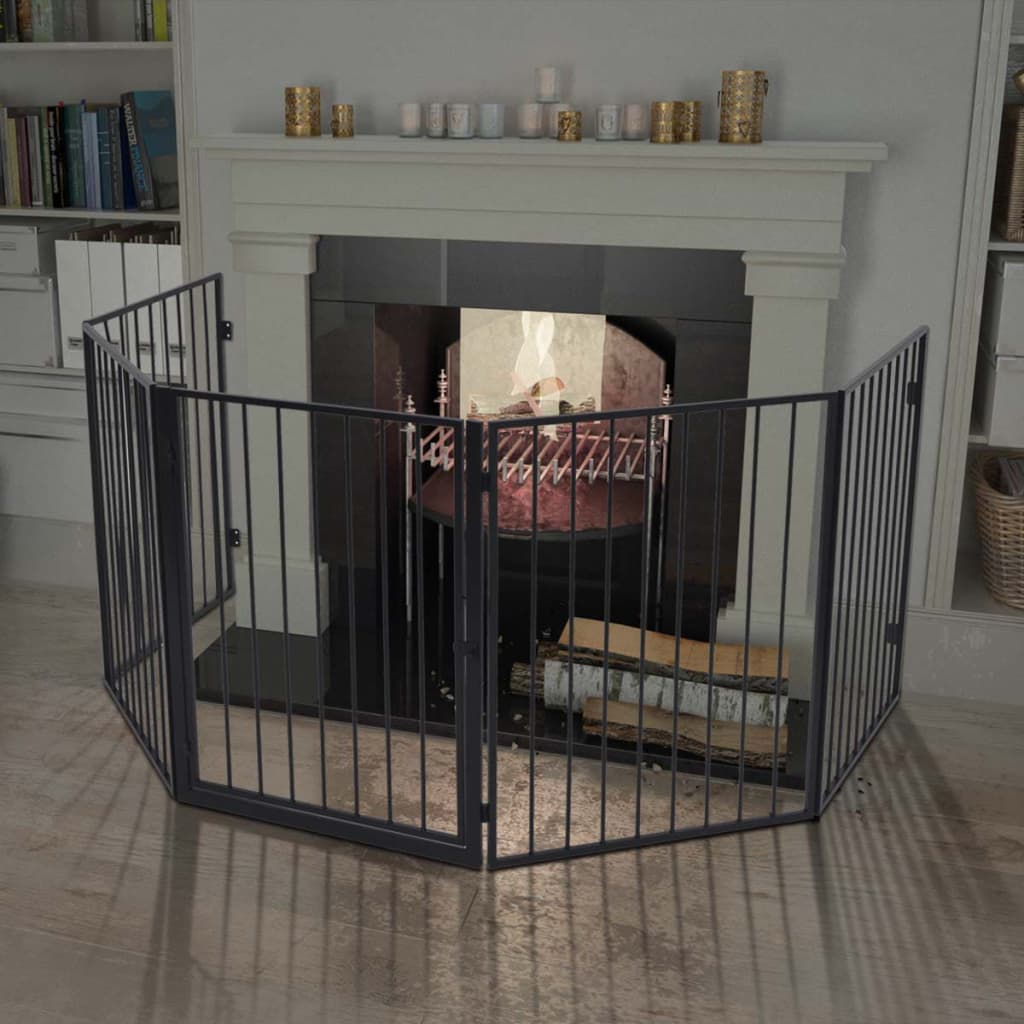 vidaXL Fireplace Fence for Pets Black Steel