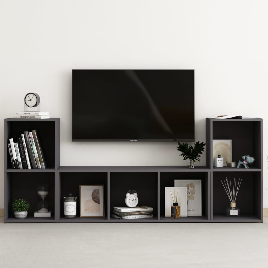vidaXL 3 Piece TV Cabinet Set Grey Engineered Wood