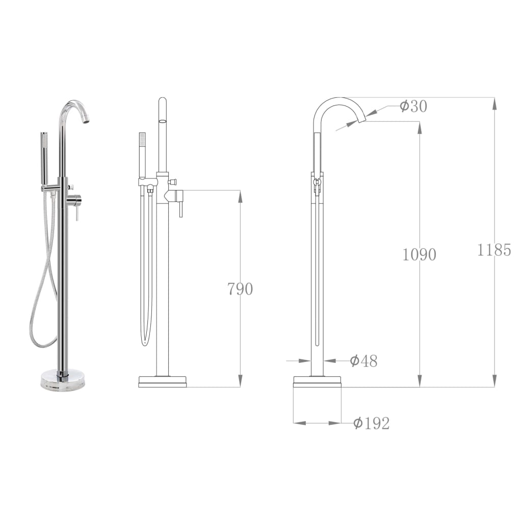 vidaXL Freestanding Bathtub and Faucet 204 L 118.5 cm Silver