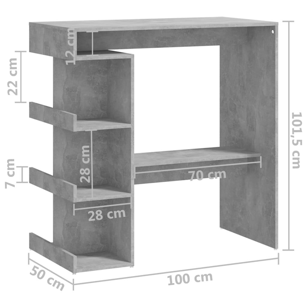 vidaXL Bar Table with Storage Rack Concrete Grey 100x50x101.5cm Engineered Wood