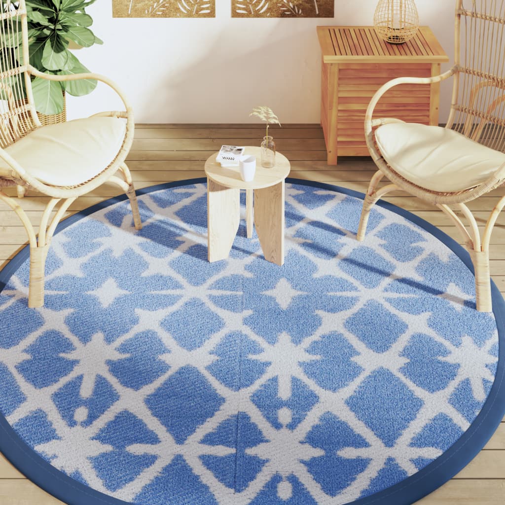 vidaXL Outdoor Carpet Blue and White Ø200 cm PP