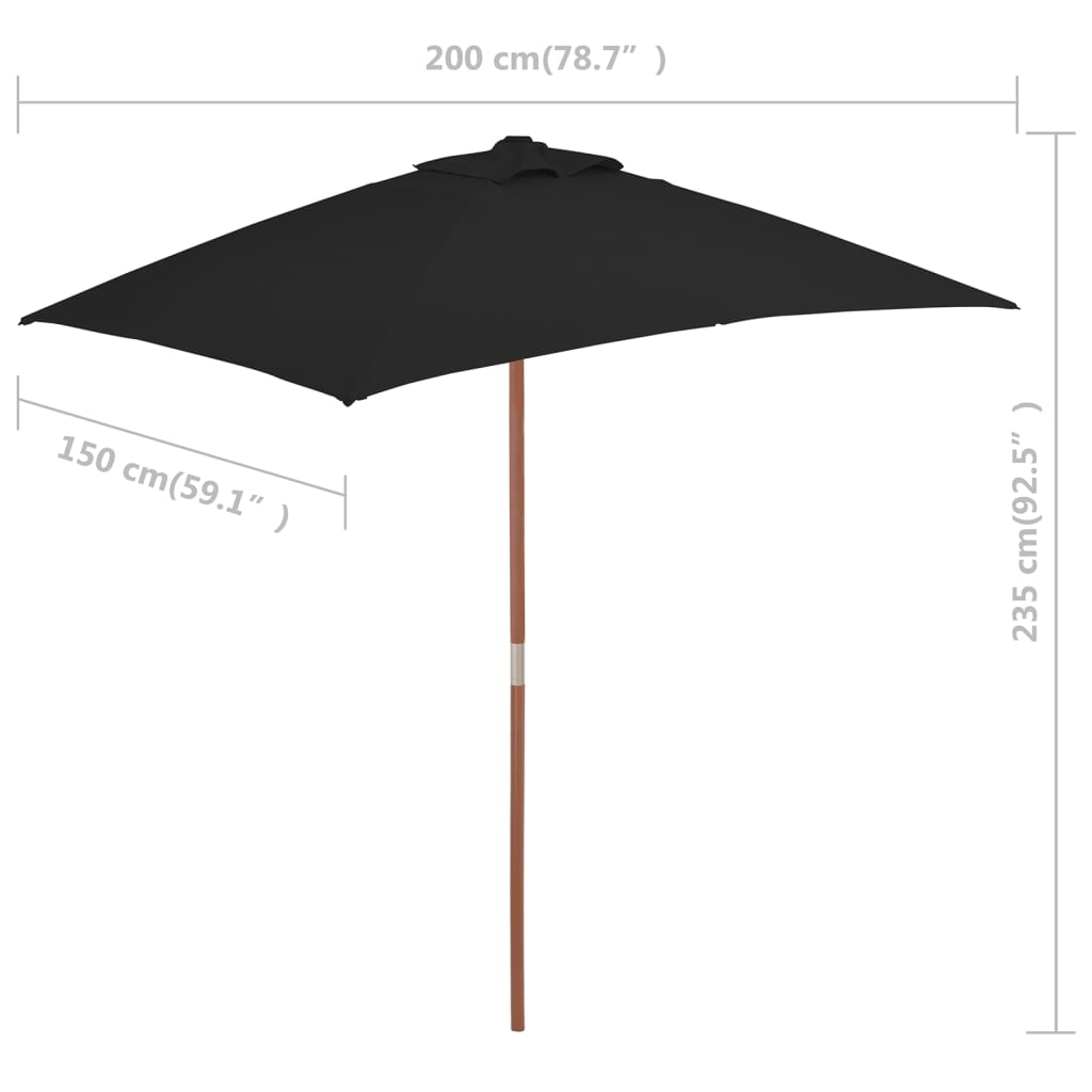 vidaXL Outdoor Parasol with Wooden Pole Black 150x200 cm