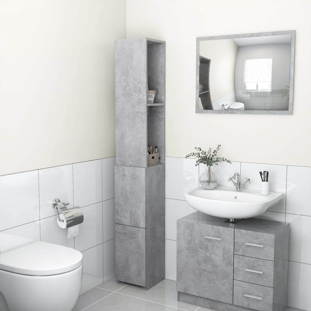 vidaXL Bathroom Cabinet Concrete Grey 25x26.5x170 cm Engineered Wood