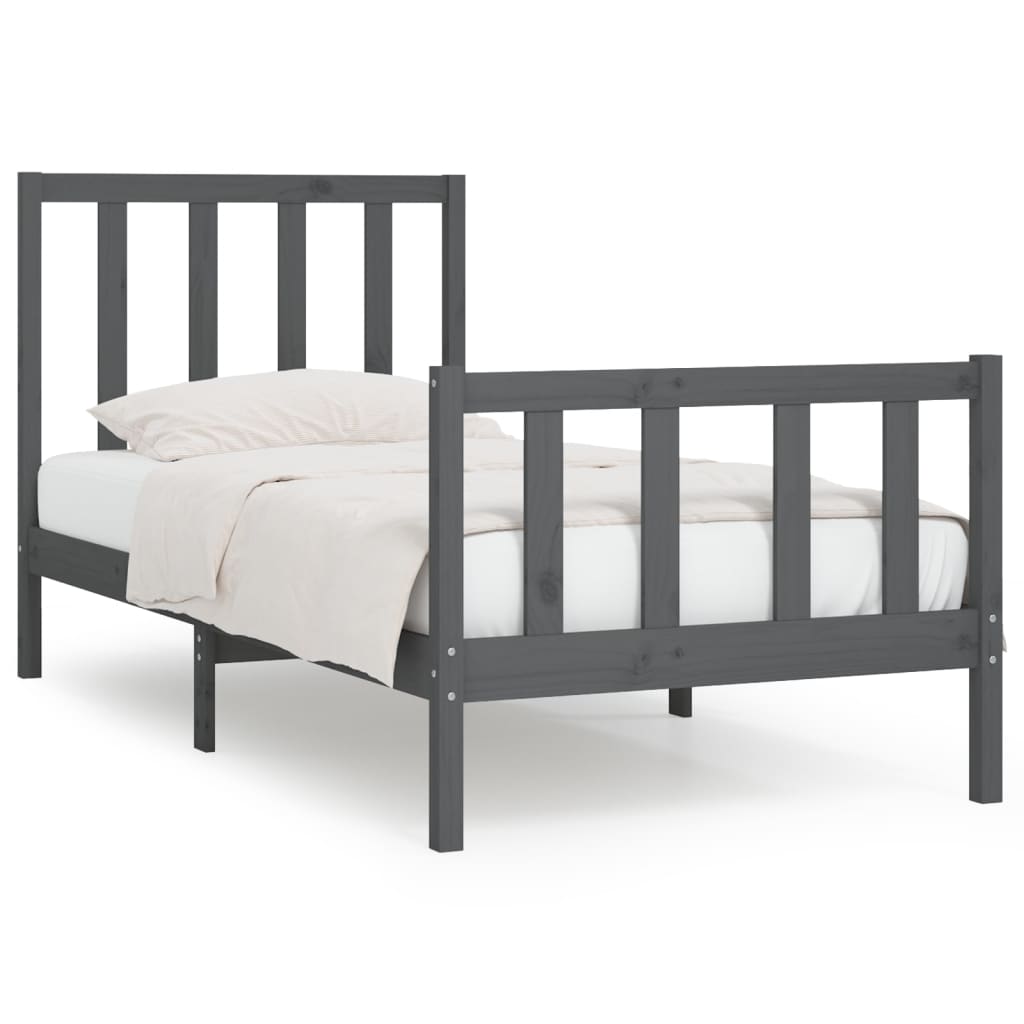 vidaXL Bed Frame Grey Solid Wood 90x190 cm Single