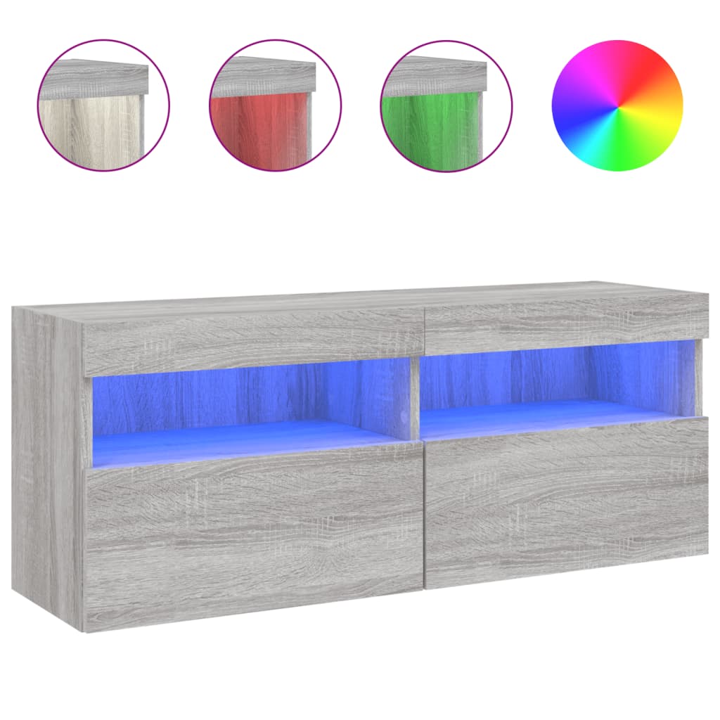 vidaXL TV Wall Cabinet with LED Lights Grey Sonoma 100x30x40 cm