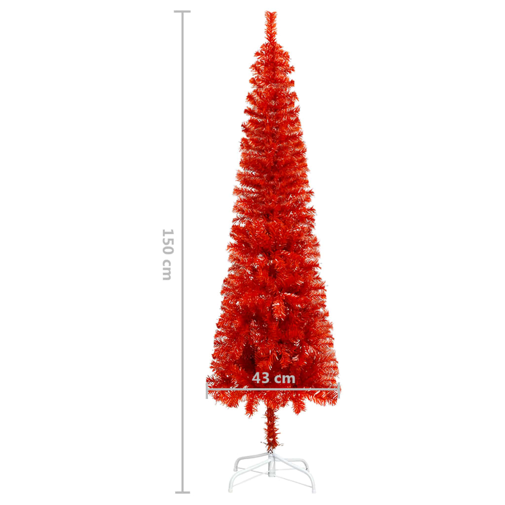 vidaXL Slim Pre-lit Christmas Tree with Ball Set Red 150 cm