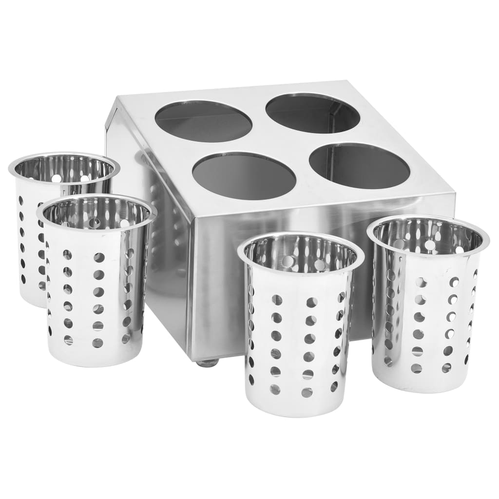 vidaXL Cutlery Holder 4 Grids Square Stainless Steel