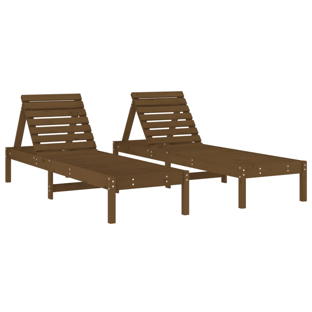 vidaXL Sun Loungers 2 pcs with Table Honey Brown Solid Wood Pine