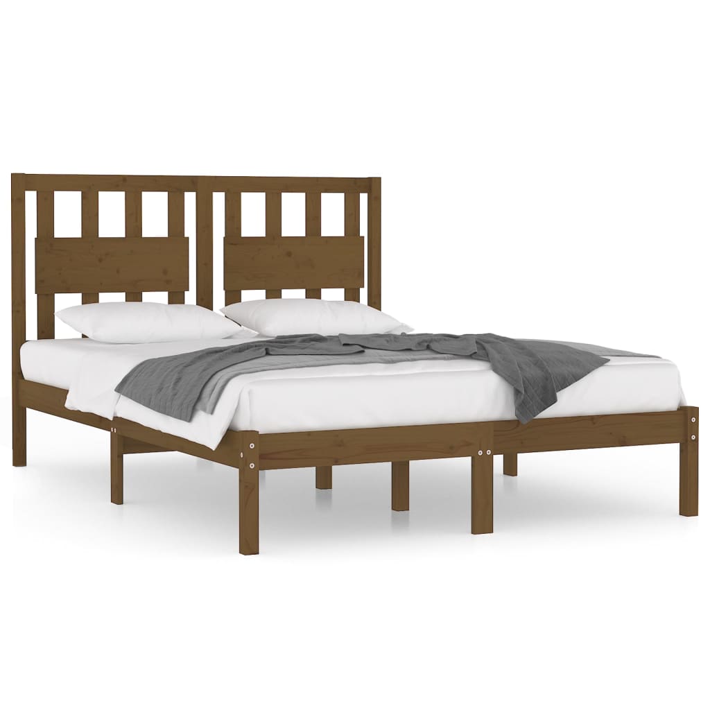 vidaXL Bed Frame Honey Brown Solid Wood Pine 150x200 cm King Size