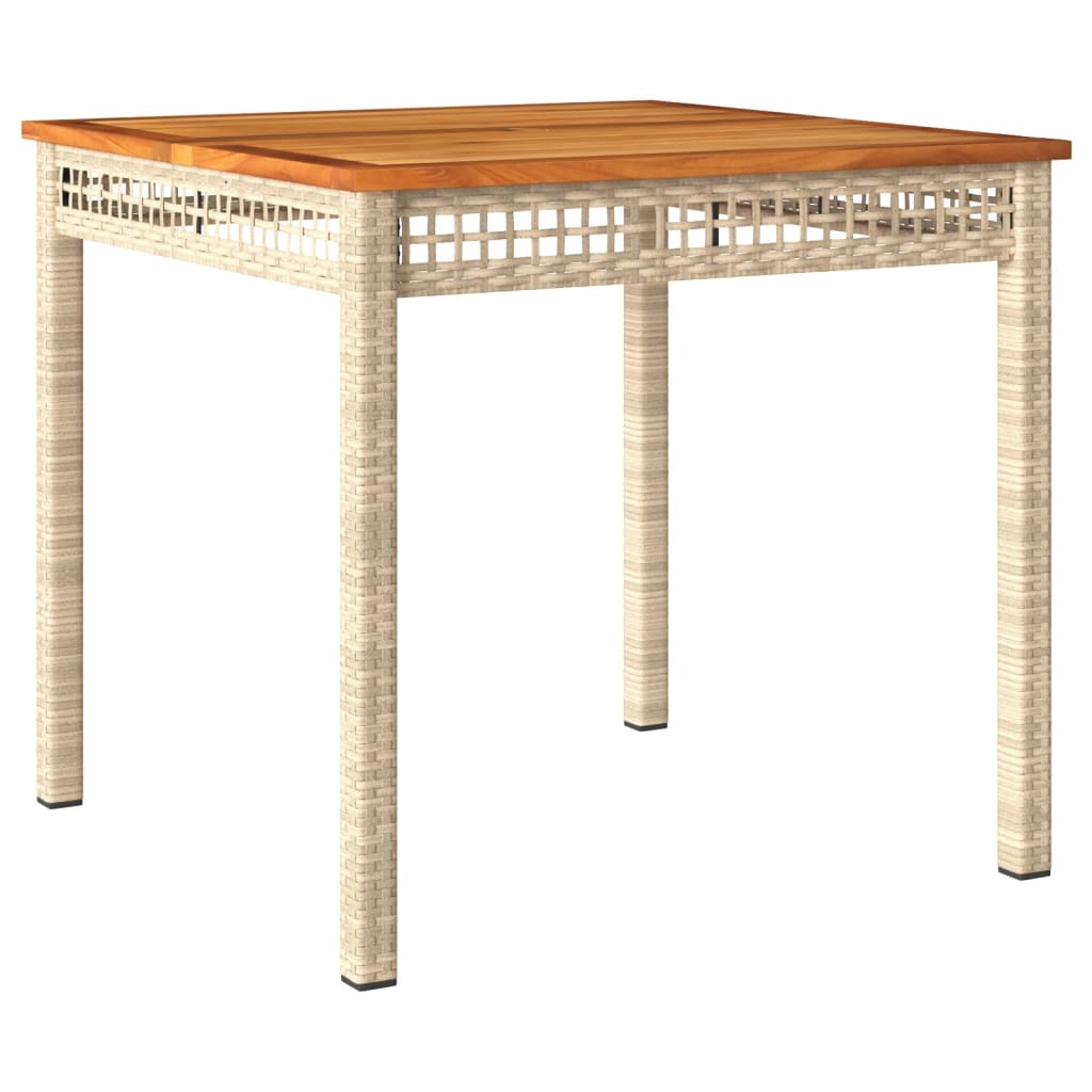 vidaXL Garden Table Beige 80x80x75 cm Poly Rattan Acacia Wood