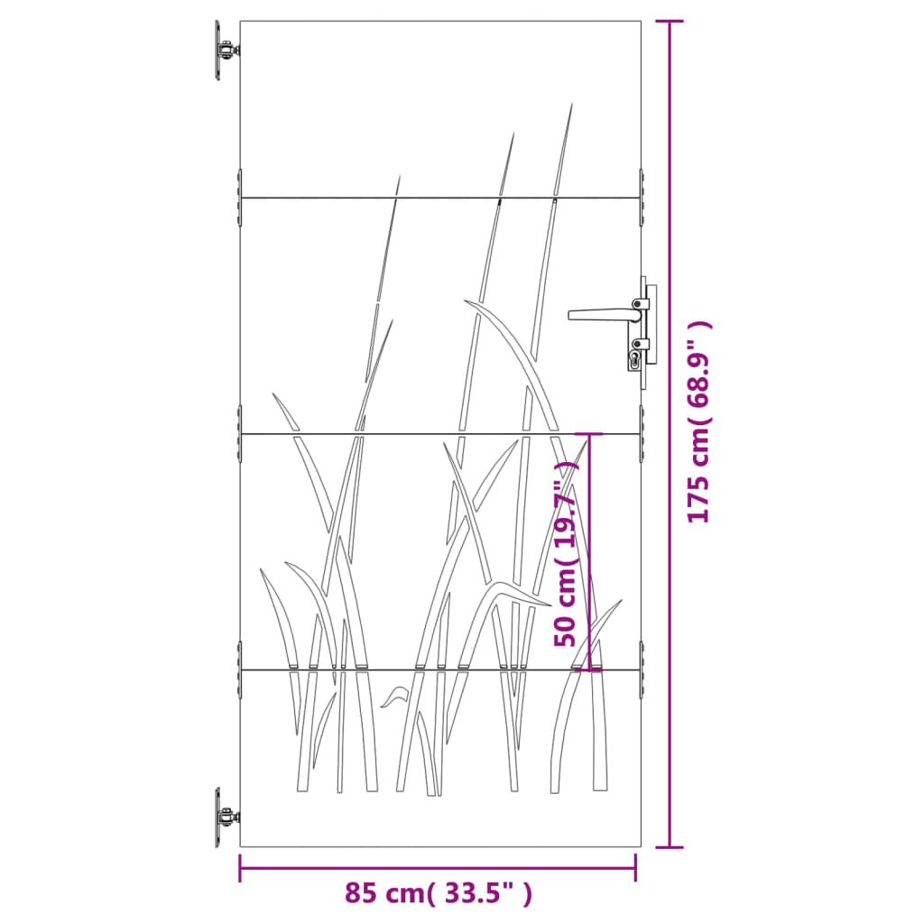 vidaXL Garden Gate 85x175 cm Corten Steel Grass Design