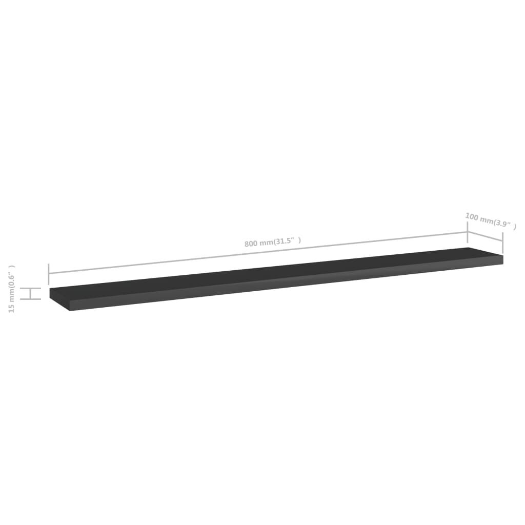 vidaXL Bookshelf Boards 4 pcs High Gloss Black 80x10x1.5 cm Engineered Wood