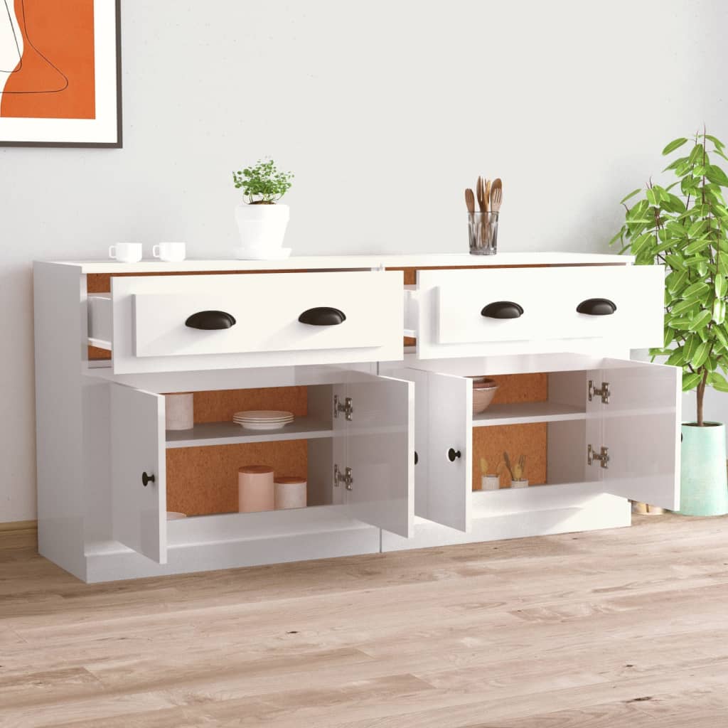 vidaXL Sideboards 2 pcs High Gloss White Engineered Wood