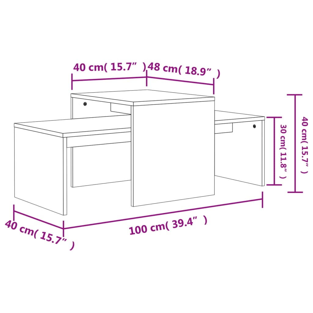 802915 vidaXL Coffee Table Set Sonoma Oak 100x48x40 cm Chipboard