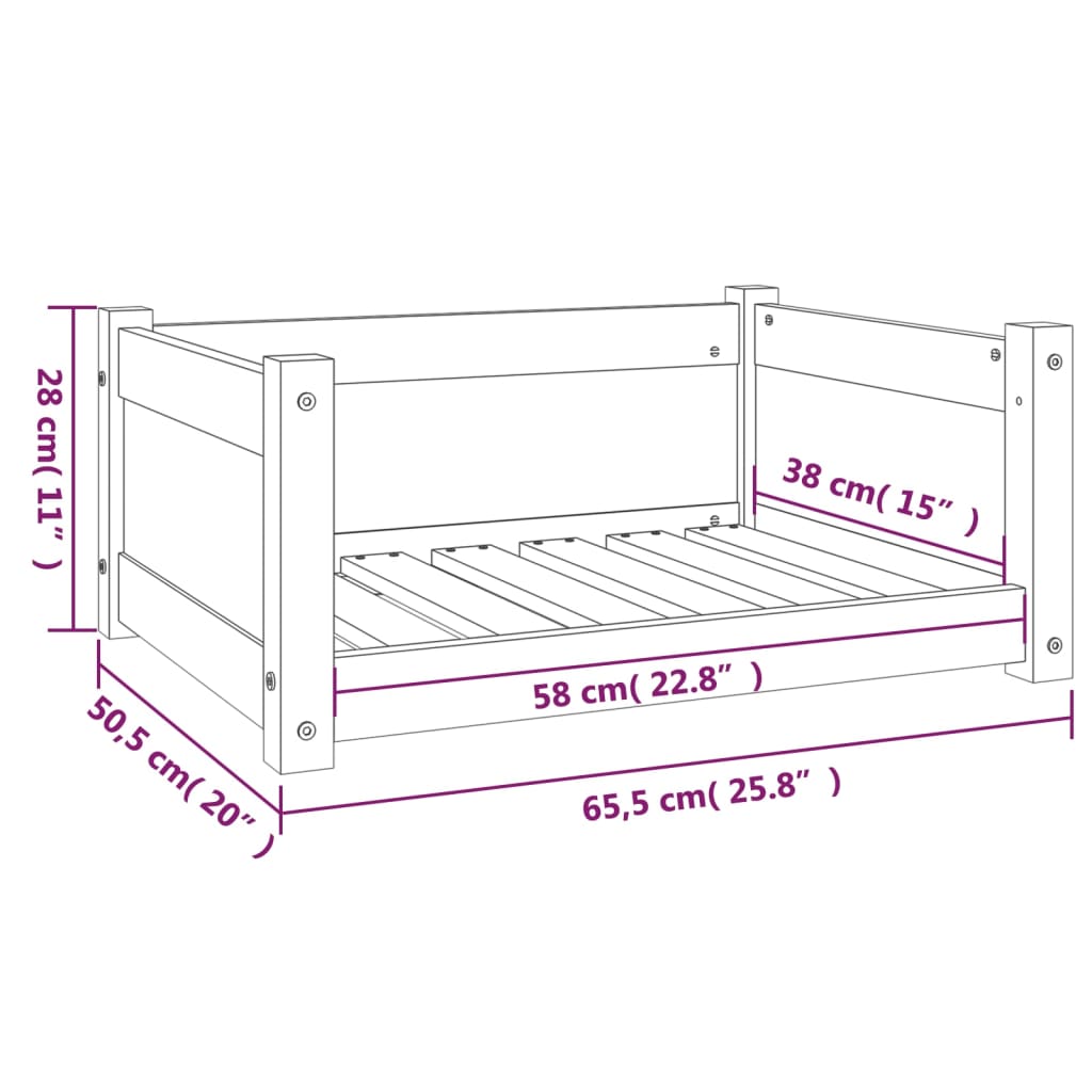 vidaXL Dog Bed White 65.5x50.5x28 cm Solid Pine Wood