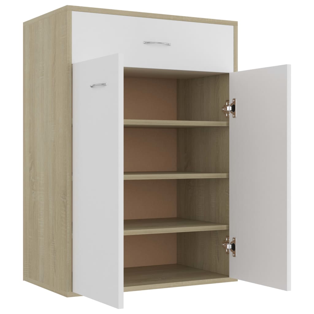 vidaXL Shoe Cabinet White and Sonoma Oak 60x35x84 cm Engineered Wood