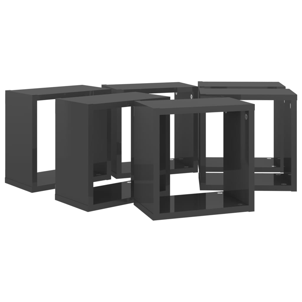 vidaXL Wall Cube Shelves 6 pcs High Gloss Grey 26x15x26 cm