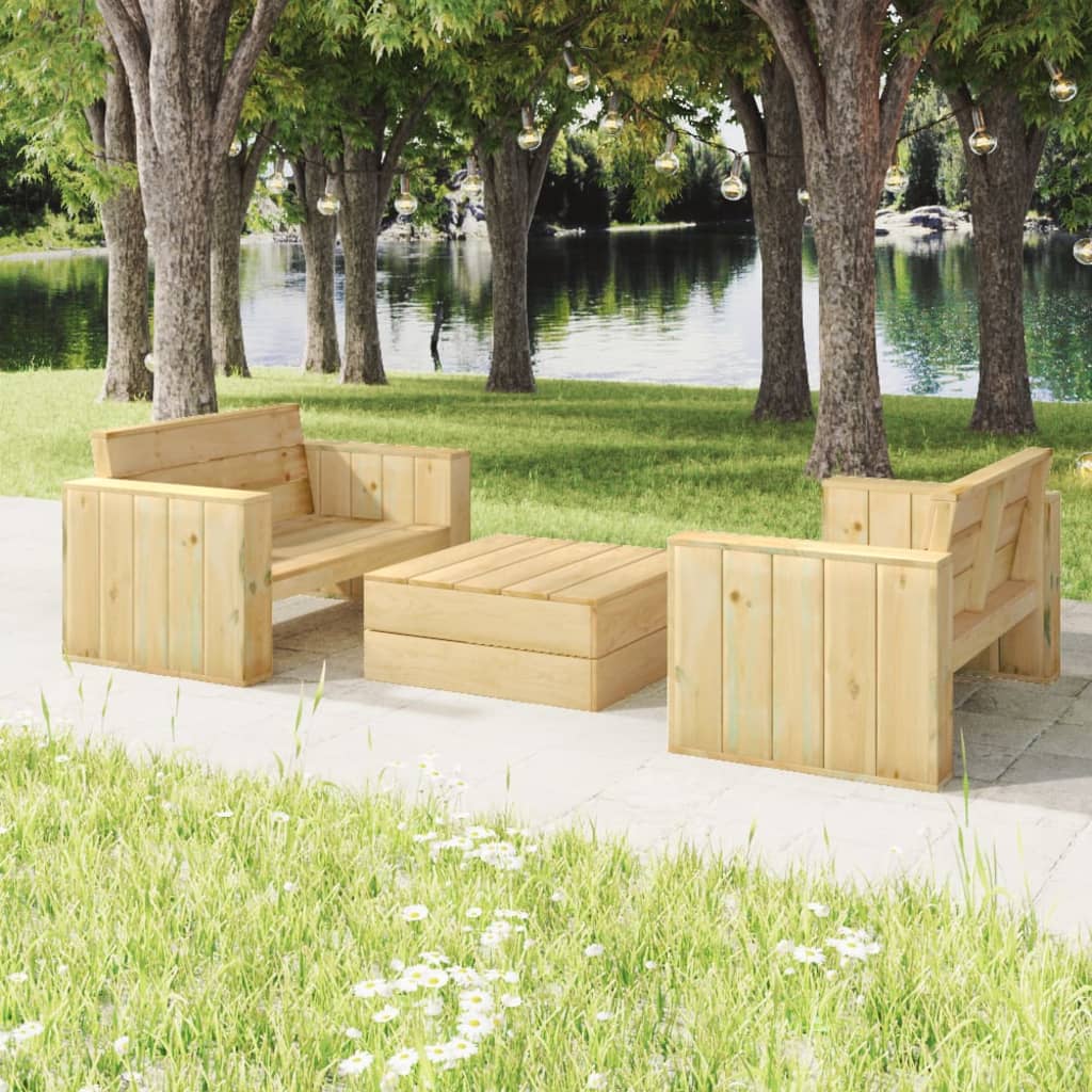 vidaXL 3 Piece Garden Lounge Set Impregnated Solid Wood Pine