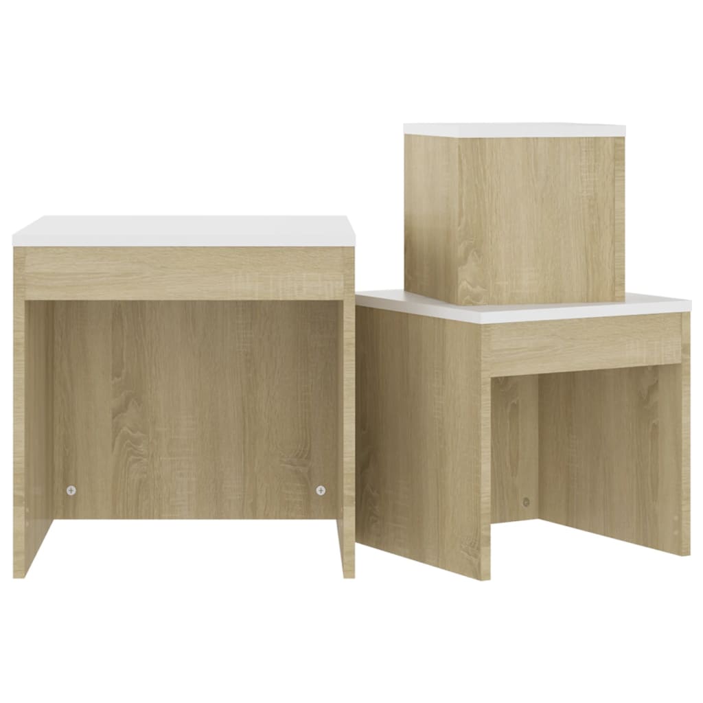 vidaXL Nesting Tables 3 pcs White and Sonoma Oak Engineered Wood