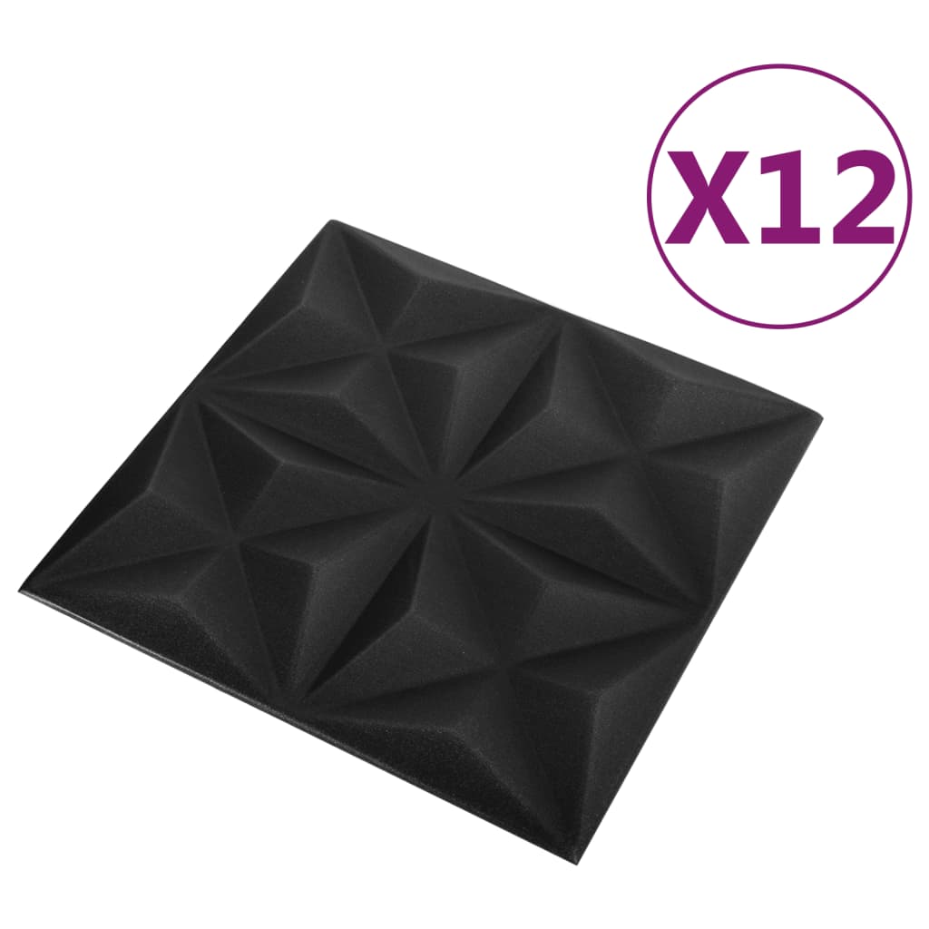 vidaXL 3D Wall Panels 12 pcs 50x50 cm Origami Black 3 m²