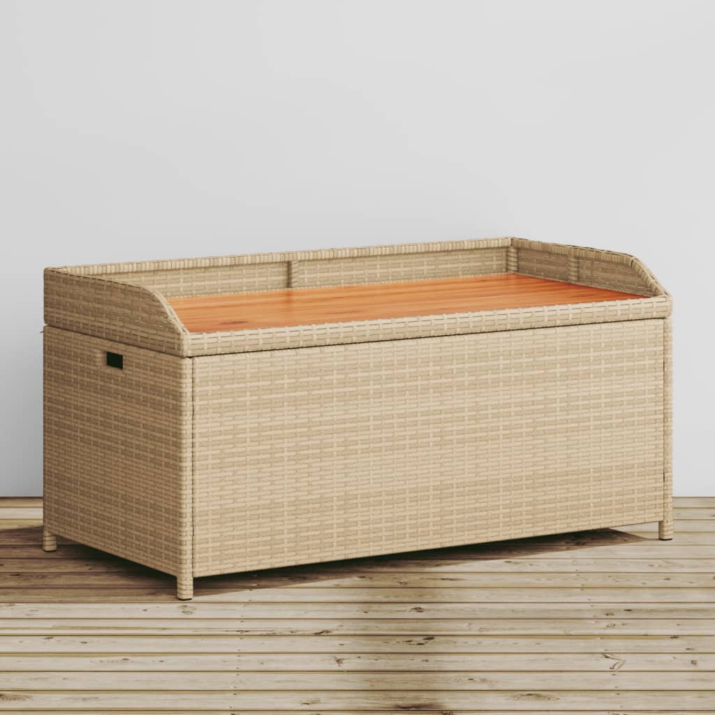 vidaXL Storage Bench Mix Beige 100x50x52 cm Poly Rattan and Acacia Wood