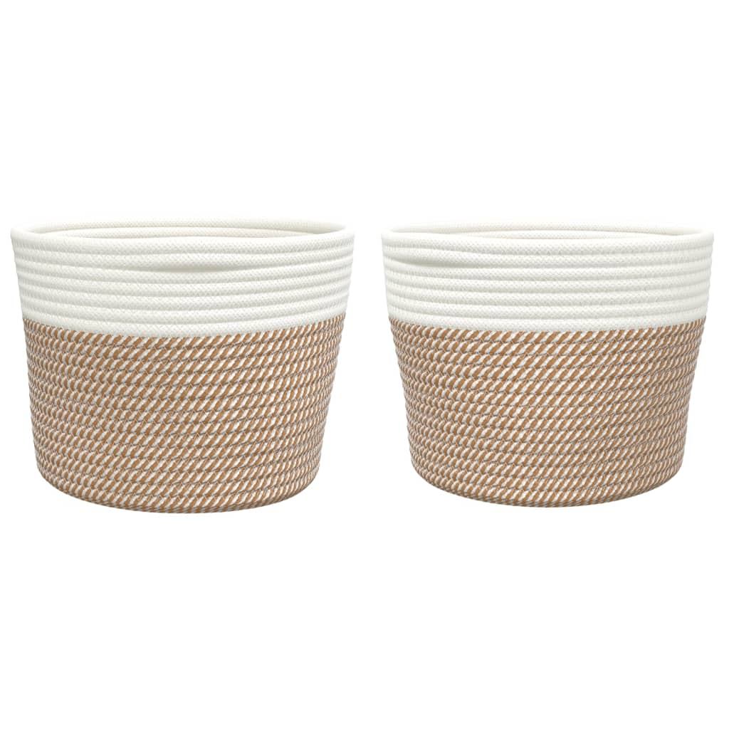 vidaXL Storage Baskets 2 pcs Brown and White Ø24x18 cm Cotton