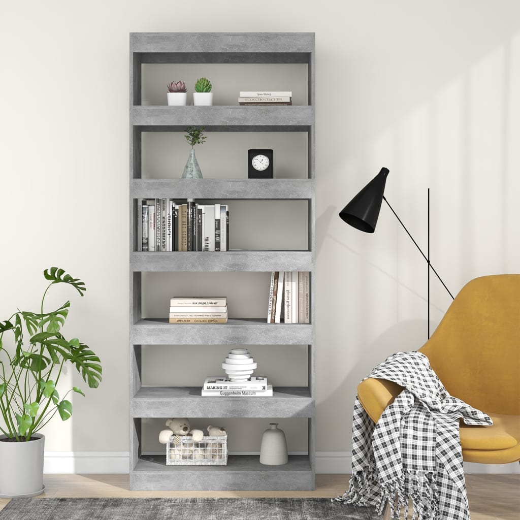 vidaXL Book Cabinet/Room Divider Concrete Grey 80x30x198 cm Engineered Wood
