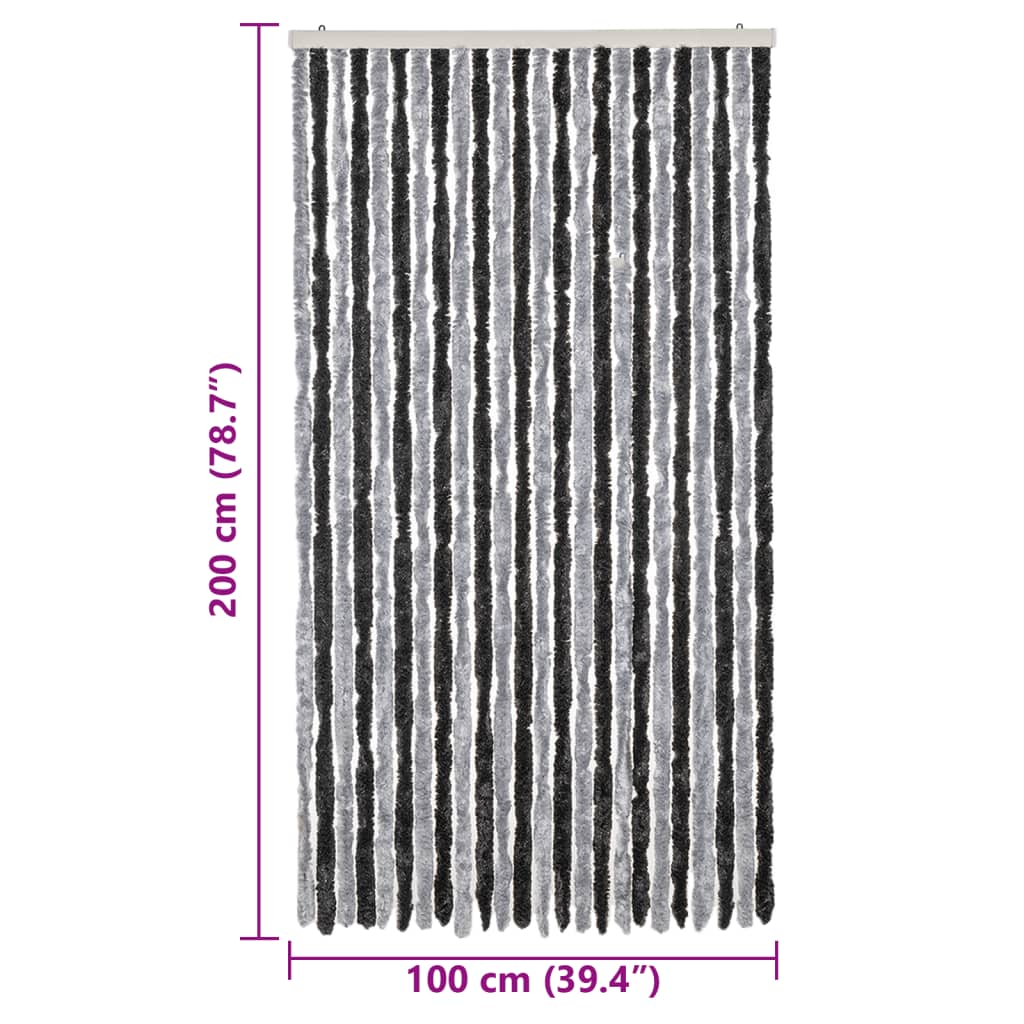 vidaXL Fly Curtain Grey and Black 100x200 cm Chenille