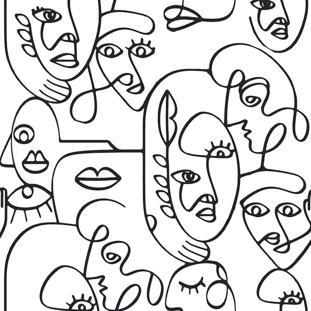 Noordwand Wallpaper Friends & Coffee Line Art Faces White and Black