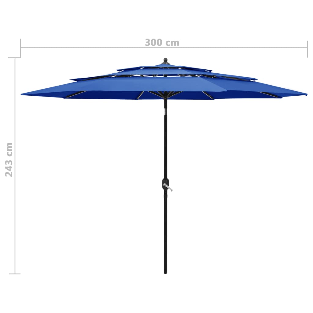 vidaXL 3-Tier Parasol with Aluminium Pole Azure Blue 3 m