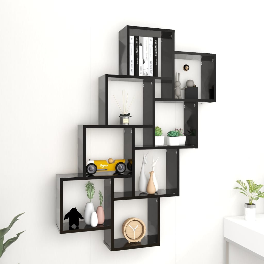 vidaXL Wall Cube Shelf Black 90x15x119 cm Engineered Wood