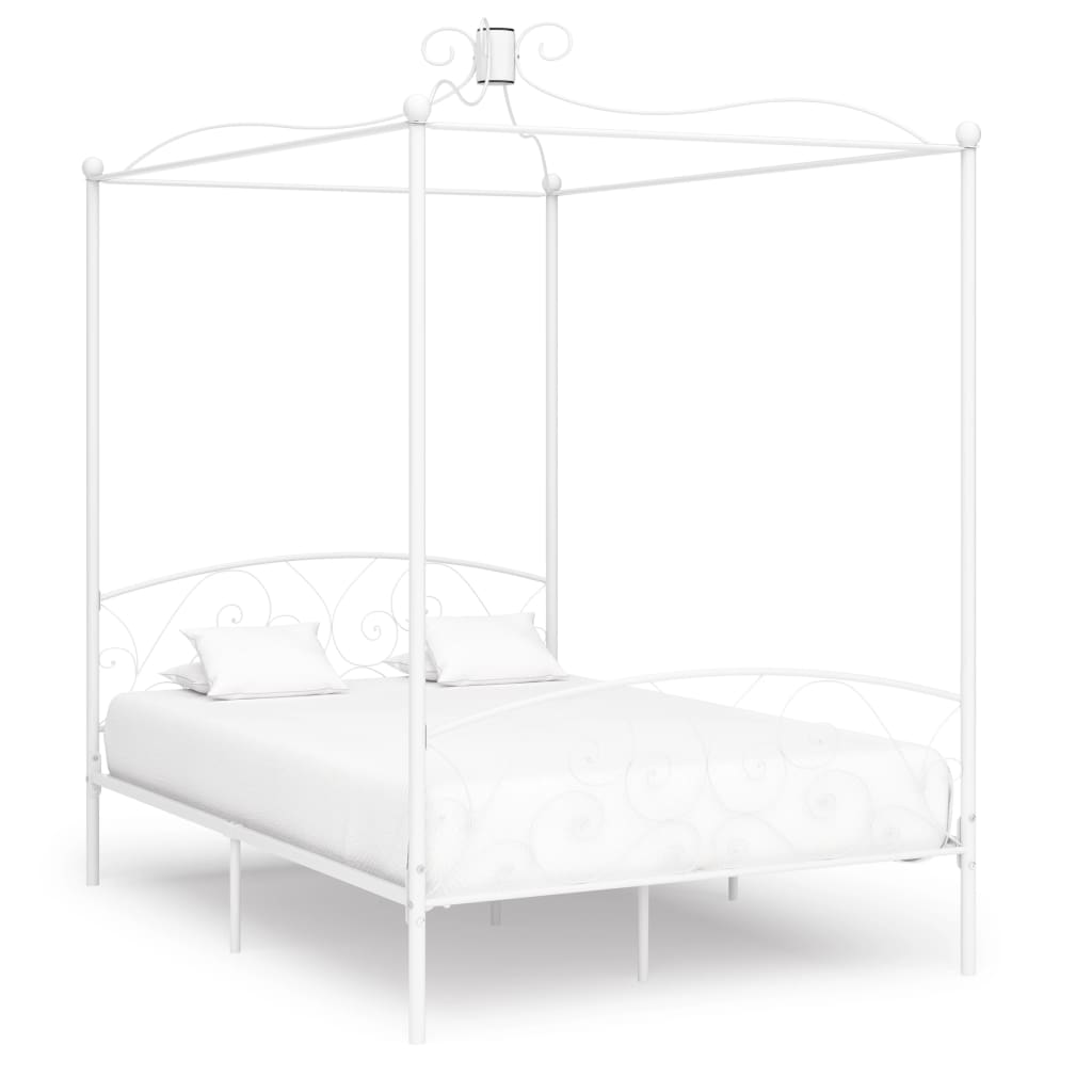 vidaXL Canopy Bed Frame White Metal 140x200 cm