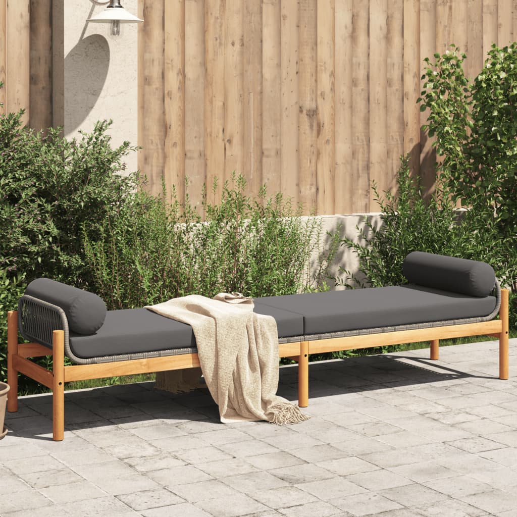 vidaXL Garden Bench with Cushion Grey Poly Rattan Acacia