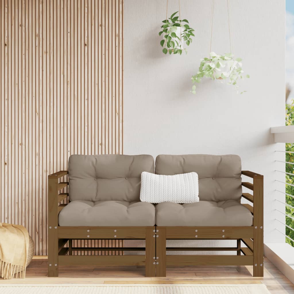 vidaXL Corner Sofas with Cushions 2 pcs Honey Brown Solid Wood Pine