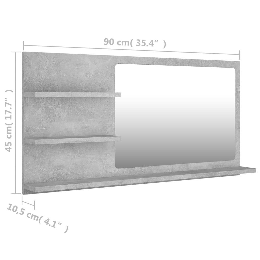 vidaXL Bathroom Mirror Concrete Grey 90x10.5x45 cm Engineered Wood