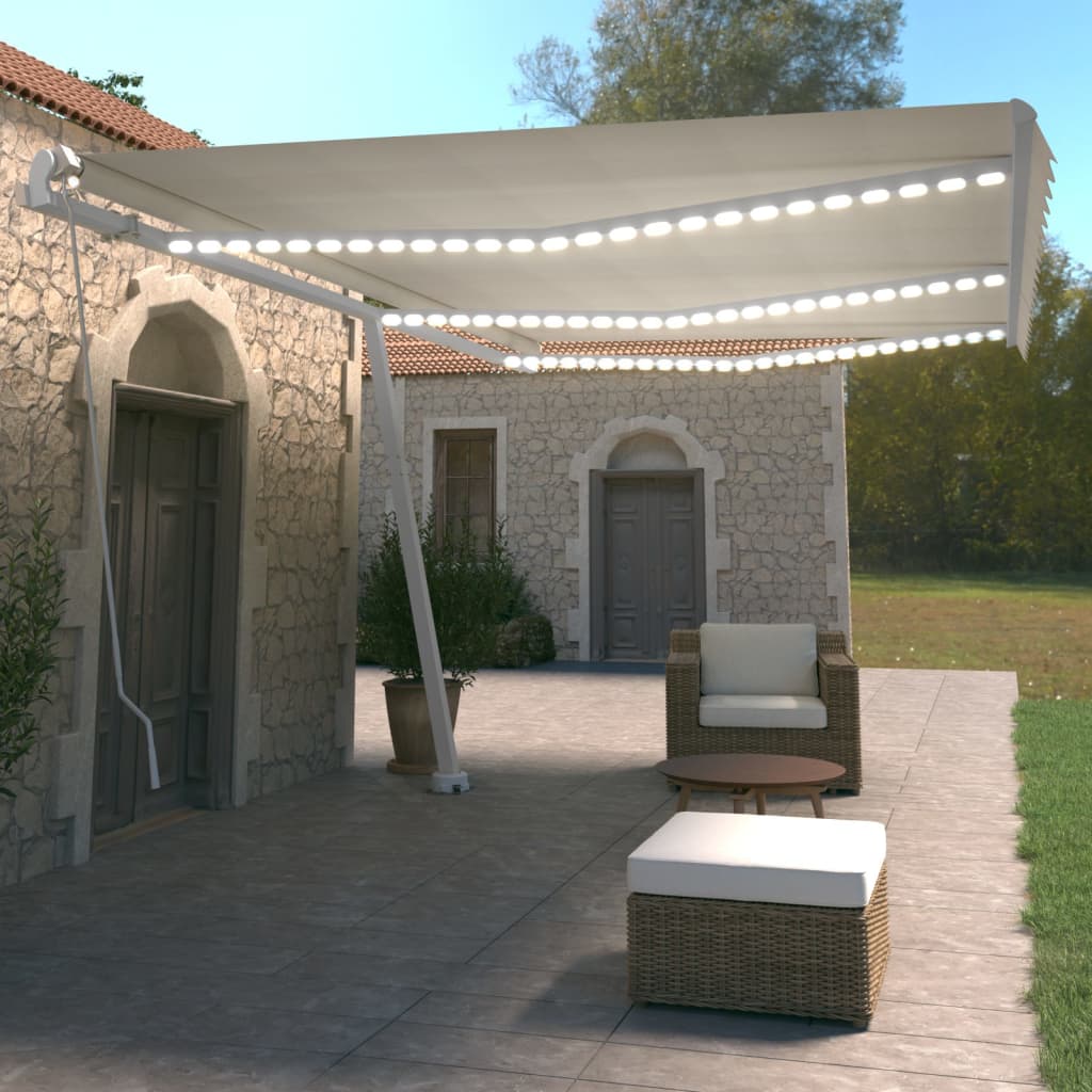 vidaXL Manual Retractable Awning with LED 600x350 cm Cream