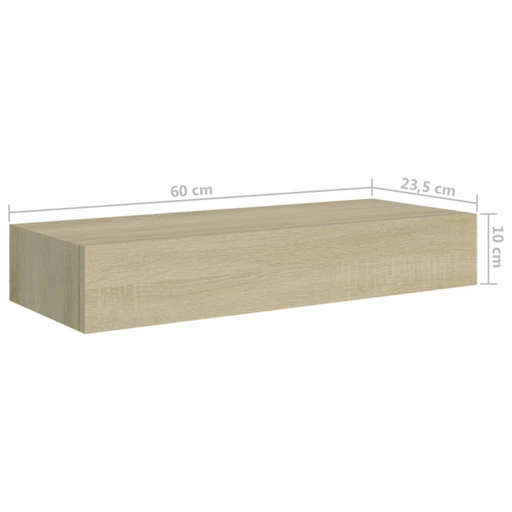 vidaXL Wall-mounted Drawer Shelf Oak 60x23.5x10cm MDF