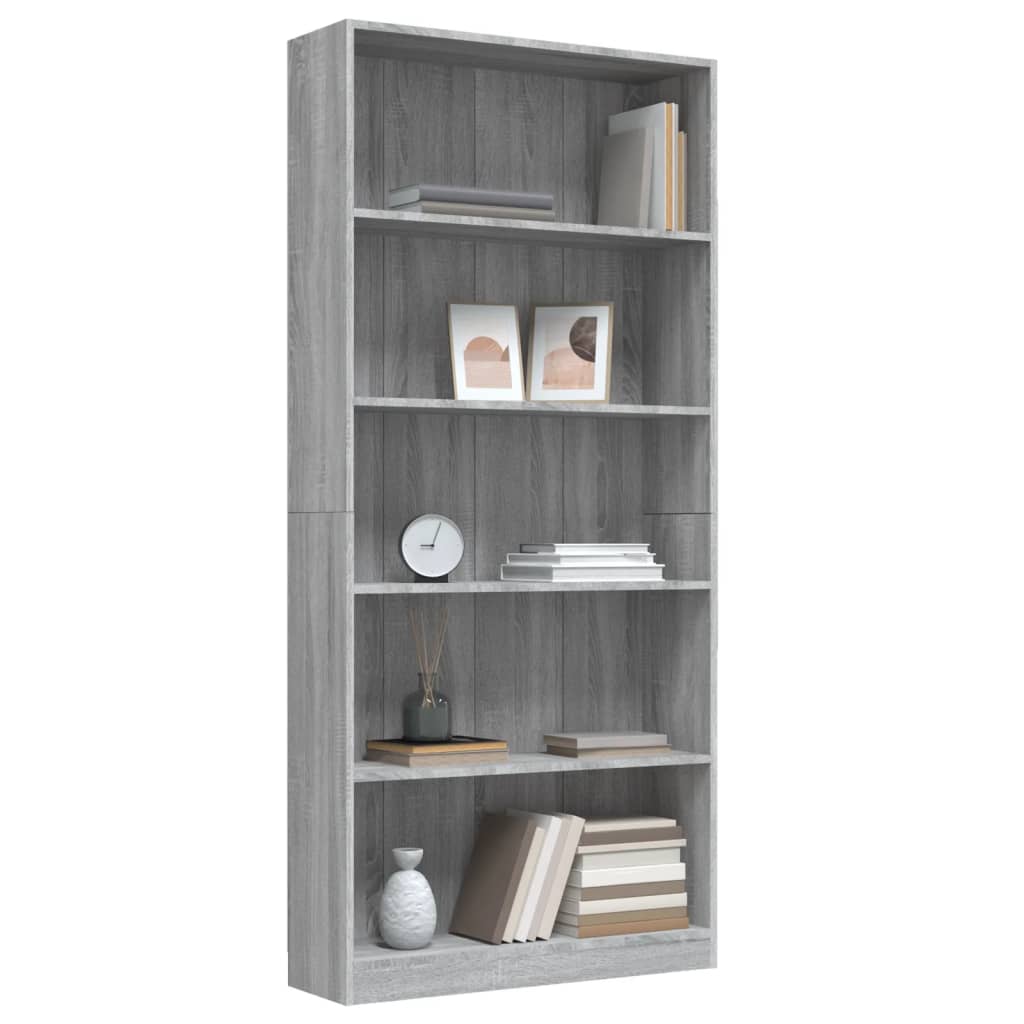 vidaXL 5-Tier Book Cabinet Grey Sonoma 80x24x175 cm Engineered Wood