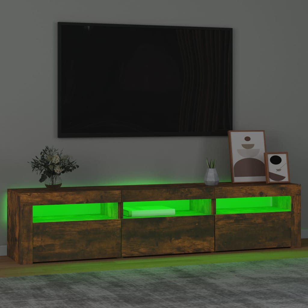 vidaXL TV Cabinet with LED Lights Smoked Oak 180x35x40 cm