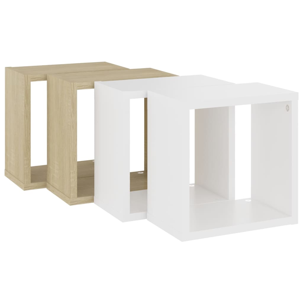 vidaXL Wall Cube Shelves 4 pcs White and Sonoma Oak 26x15x26 cm