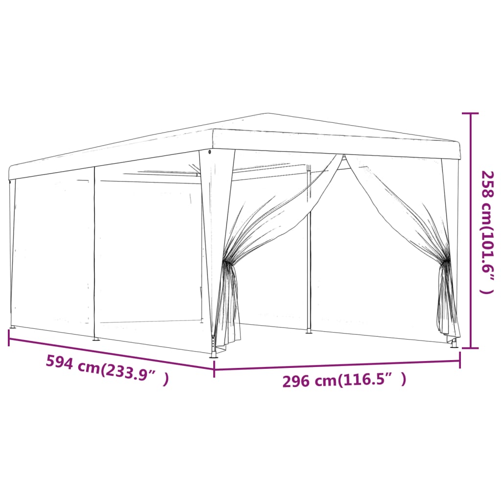 vidaXL Party Tent with 6 Mesh Sidewalls Blue 3x6 m HDPE
