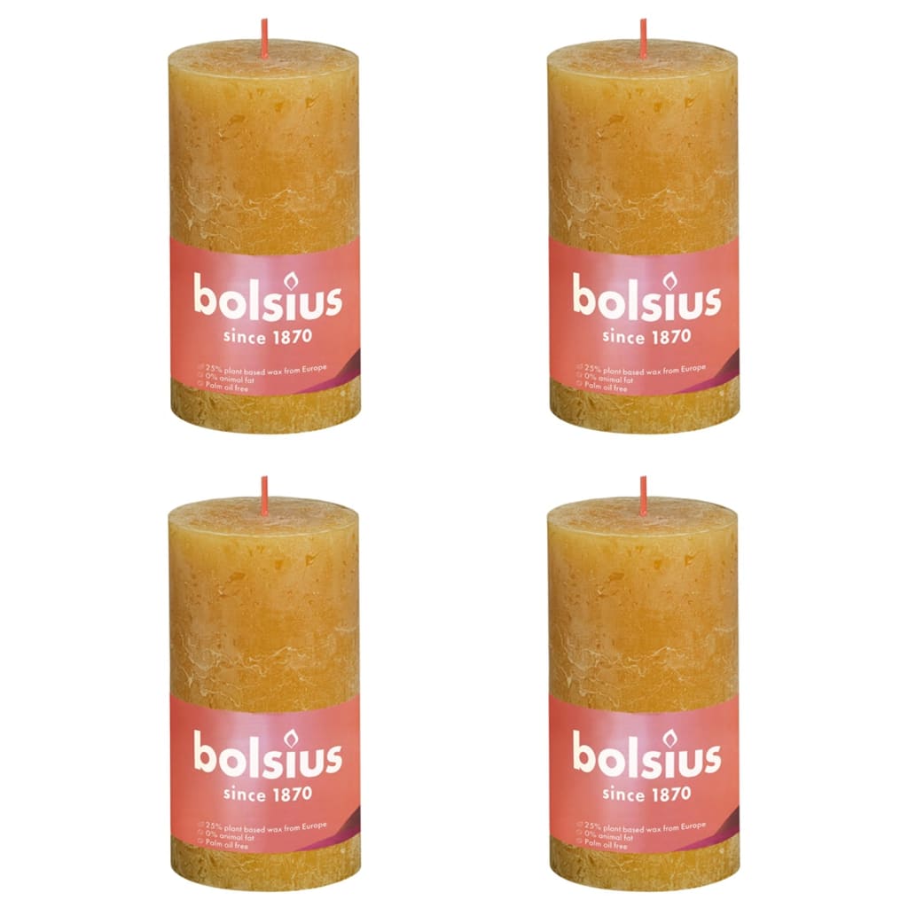 Bolsius Rustic Pillar Candles Shine 4 pcs 130x68 mm Honeycomb Yellow