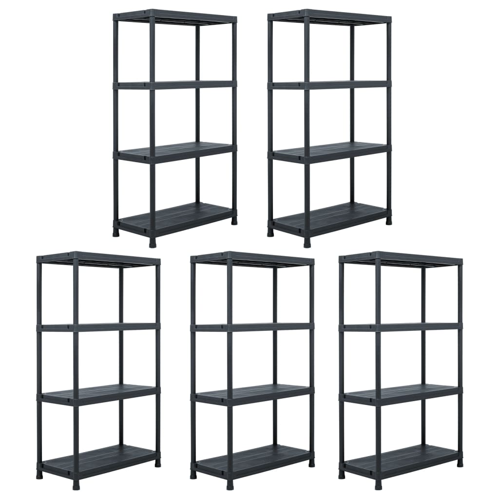 vidaXL Storage Shelf Racks 5 pcs Black 60x30x138 cm Plastic