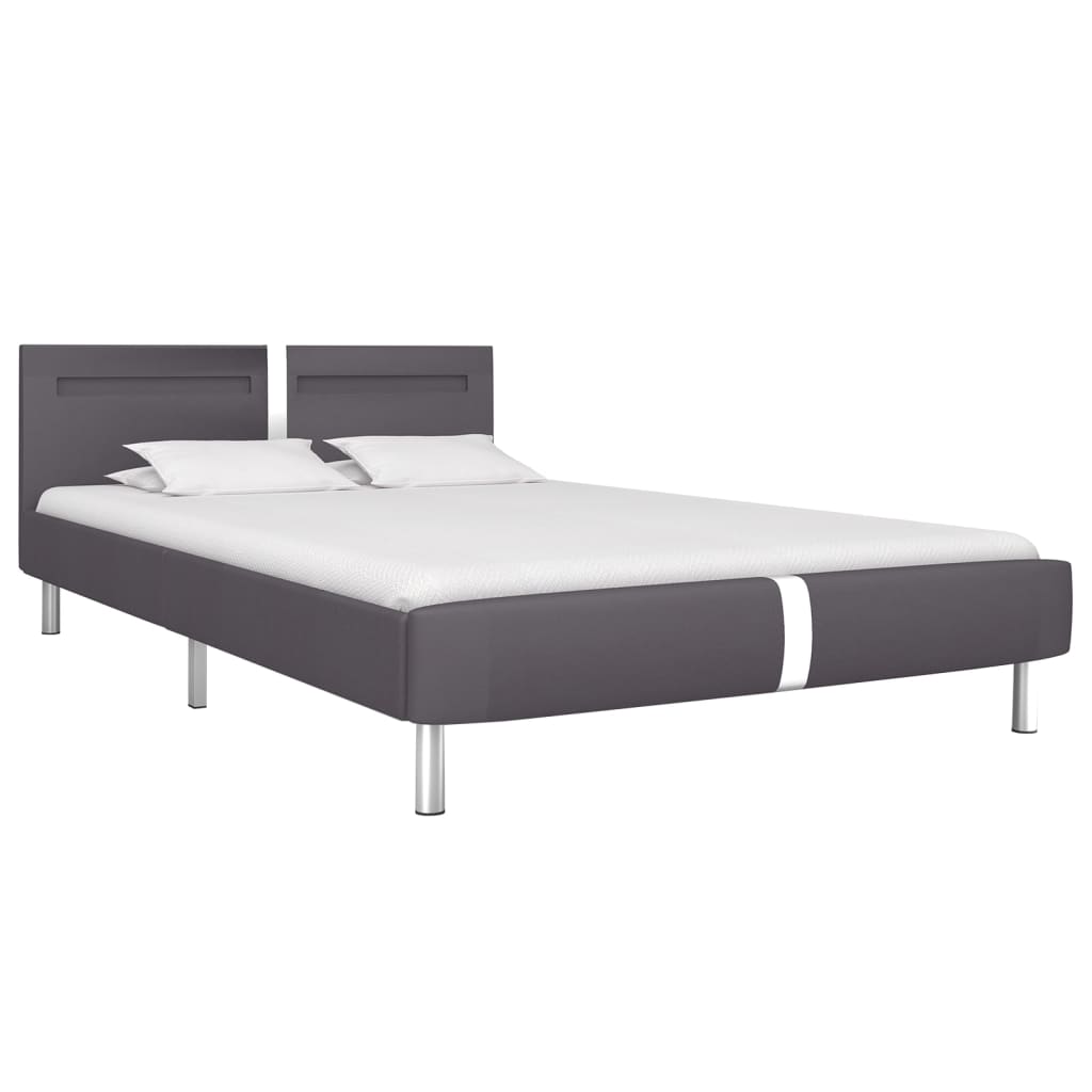 vidaXL Bed Frame with LED Grey Faux Leather 135x190 cm Double
