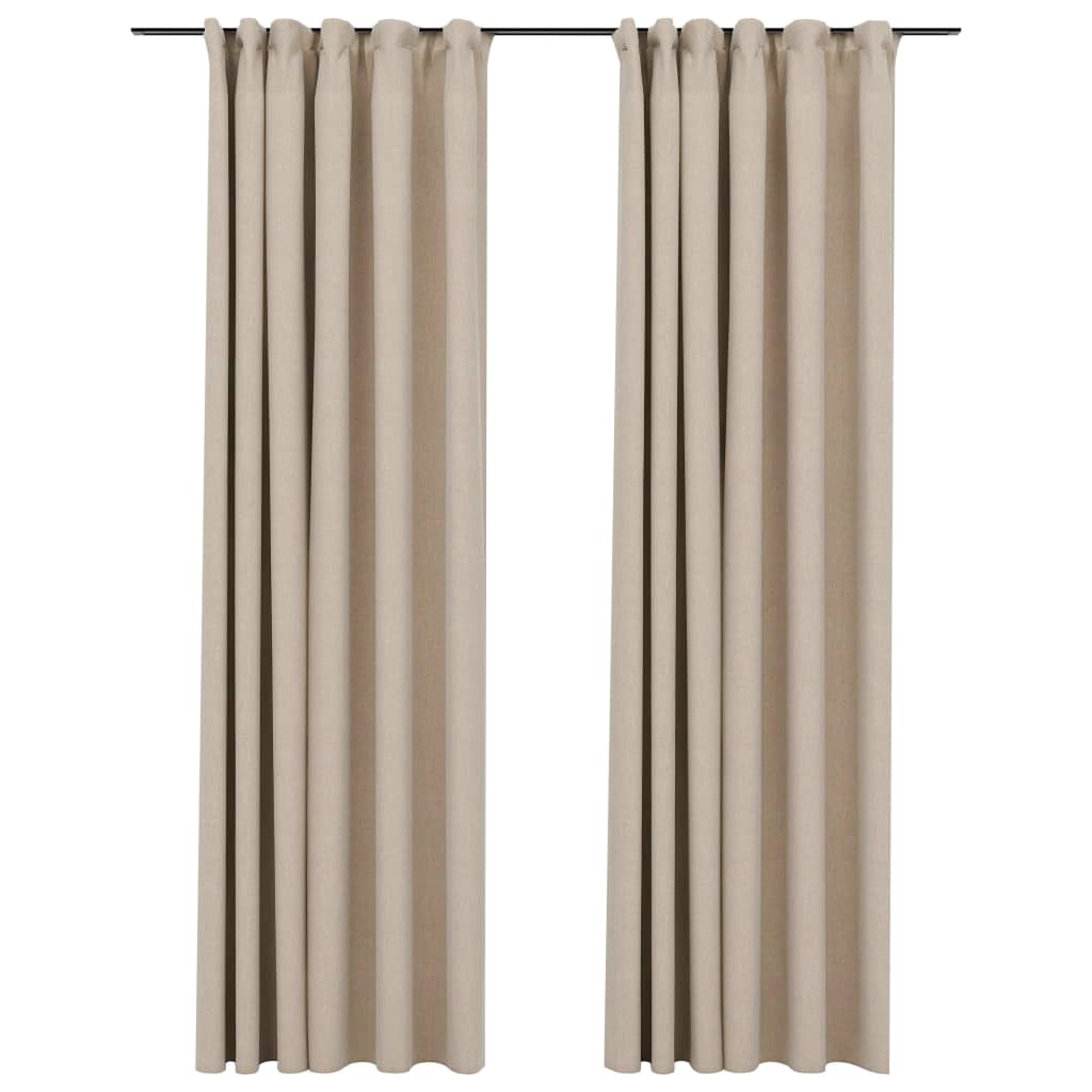 vidaXL Linen-Look Blackout Curtains with Hooks 2 pcs Beige 140x225 cm