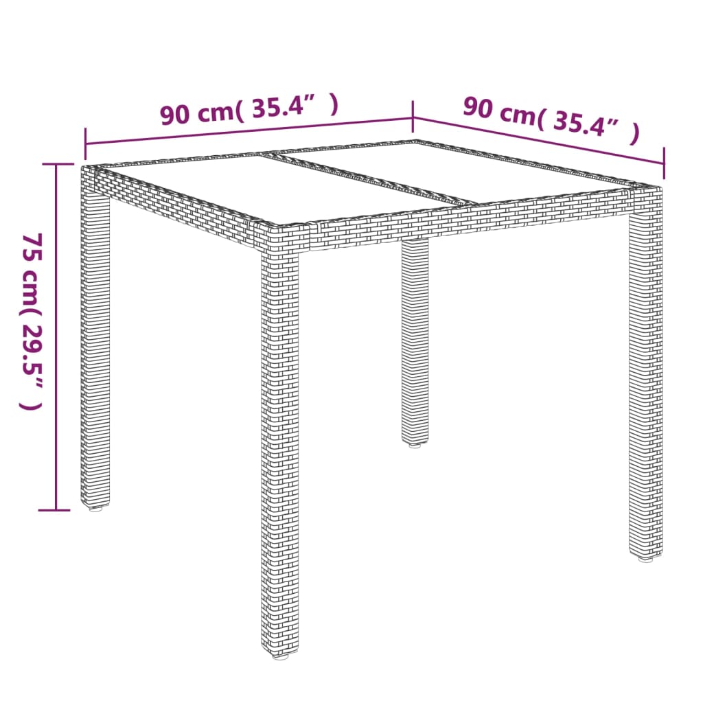vidaXL Garden Table with Glass Top Grey 90x90x75 cm Poly Rattan