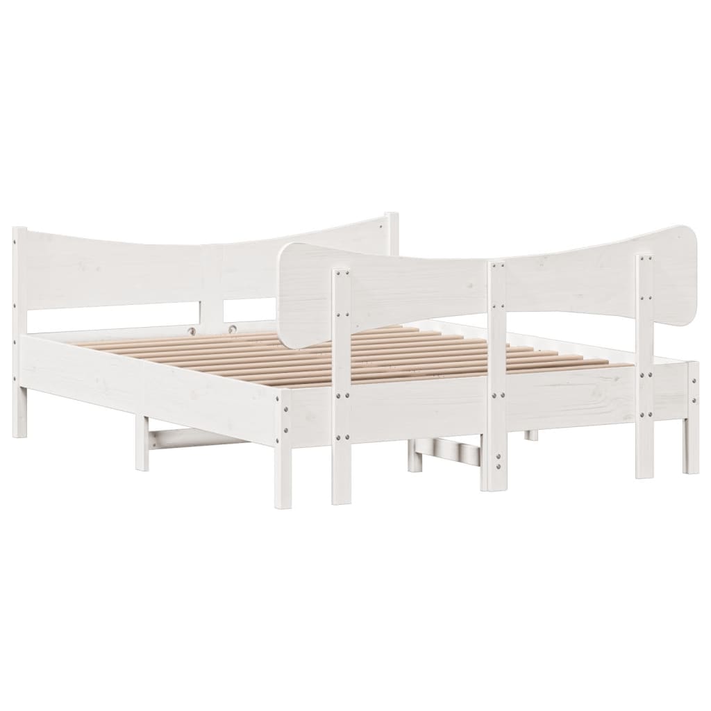 vidaXL Bed Frame with Headboard White 135x190 cm Double Solid Wood Pine