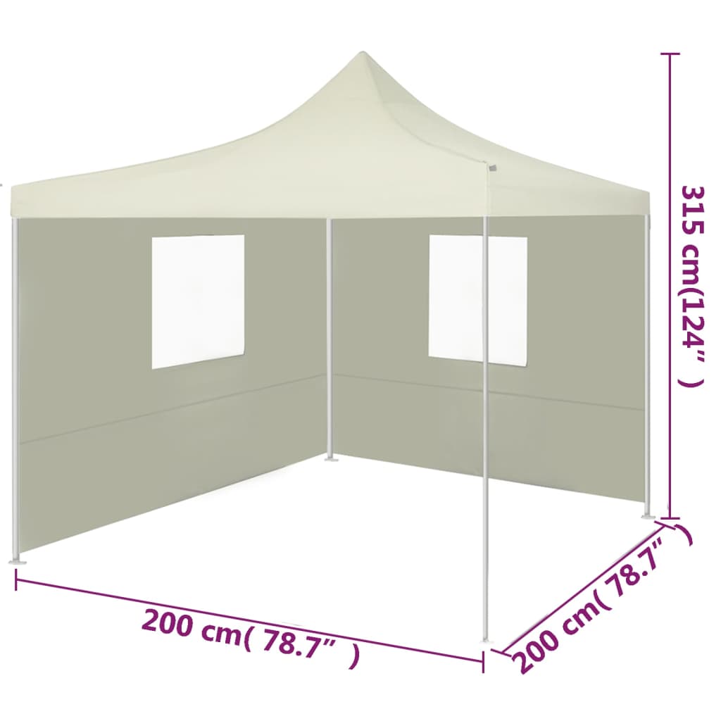 vidaXL Professional Folding Party Tent with 2 Sidewalls 2x2 m Steel Cream