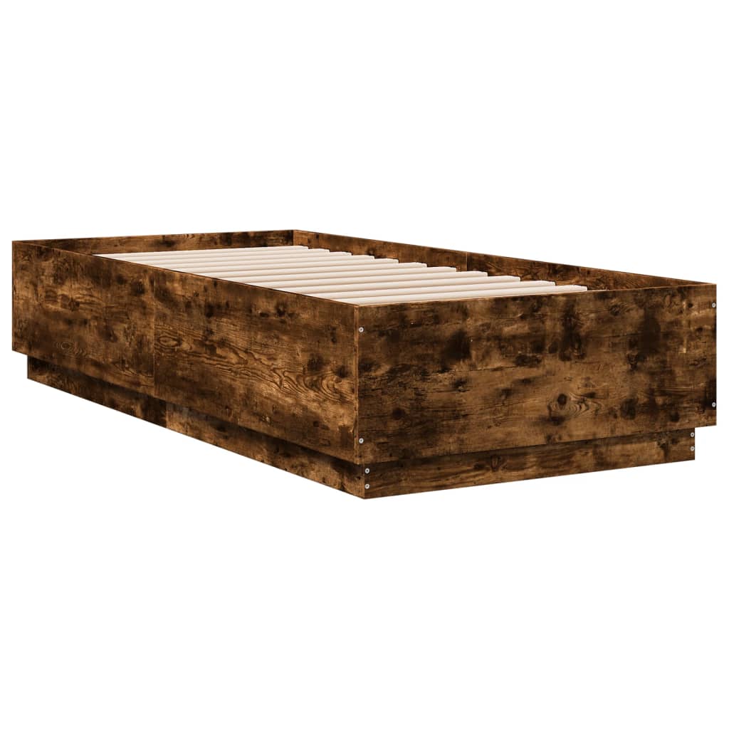 vidaXL Bed Frame with LED Lights Smoked Oak 90x200 cm Engineered Wood
