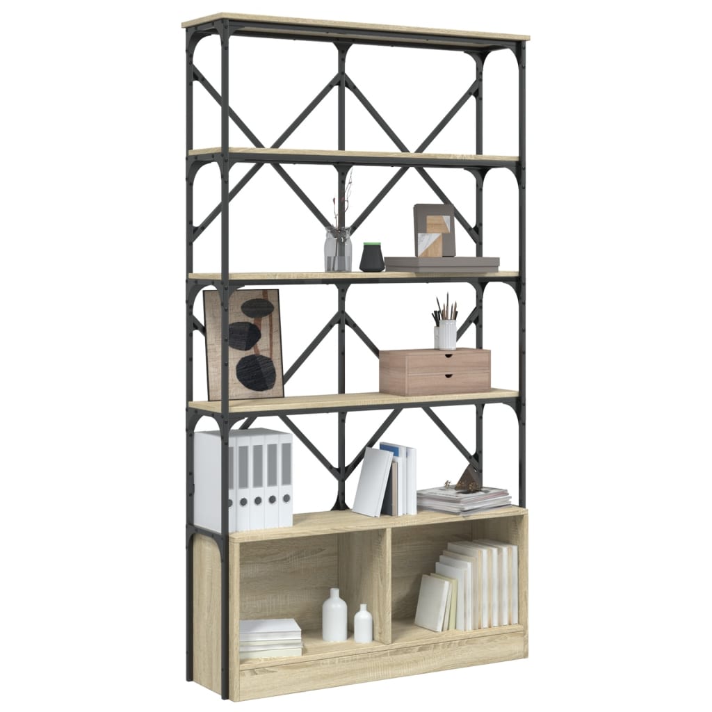 vidaXL Bookcase Sonoma Oak 100x26x180 cm Engineered Wood and Metal